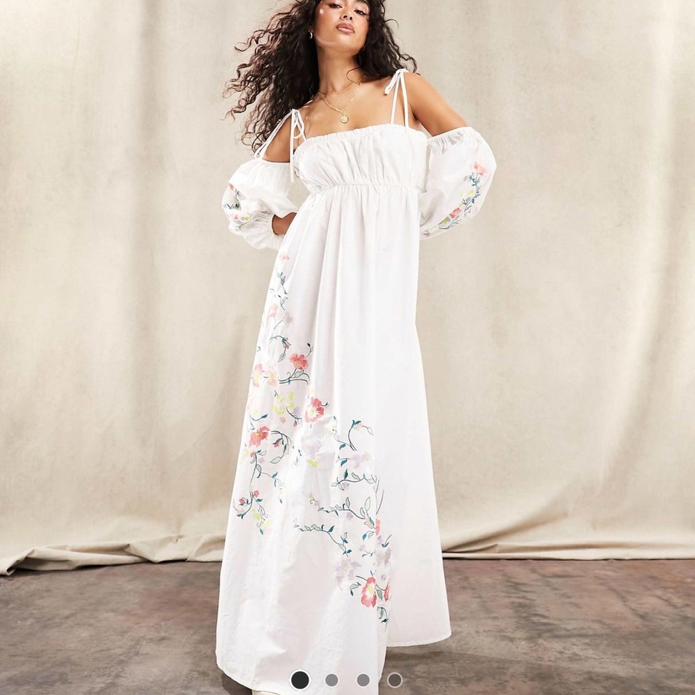 ASOS White Maxi Dress with Floral Embroidery